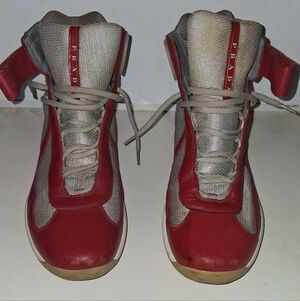 Distressed Prada America's Cup High Top sneakers